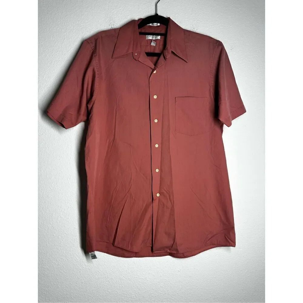 Van Heusen Shirt Mens Dusty Orange Short Sleeve Button Up Lux Poplin Sz 16/L